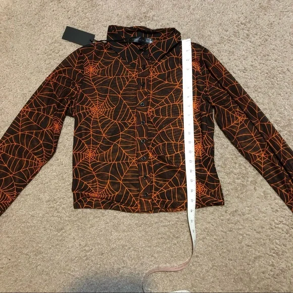 Foxblood Cobweb Mesh Button Up Top black orange - Picture 7 of 9